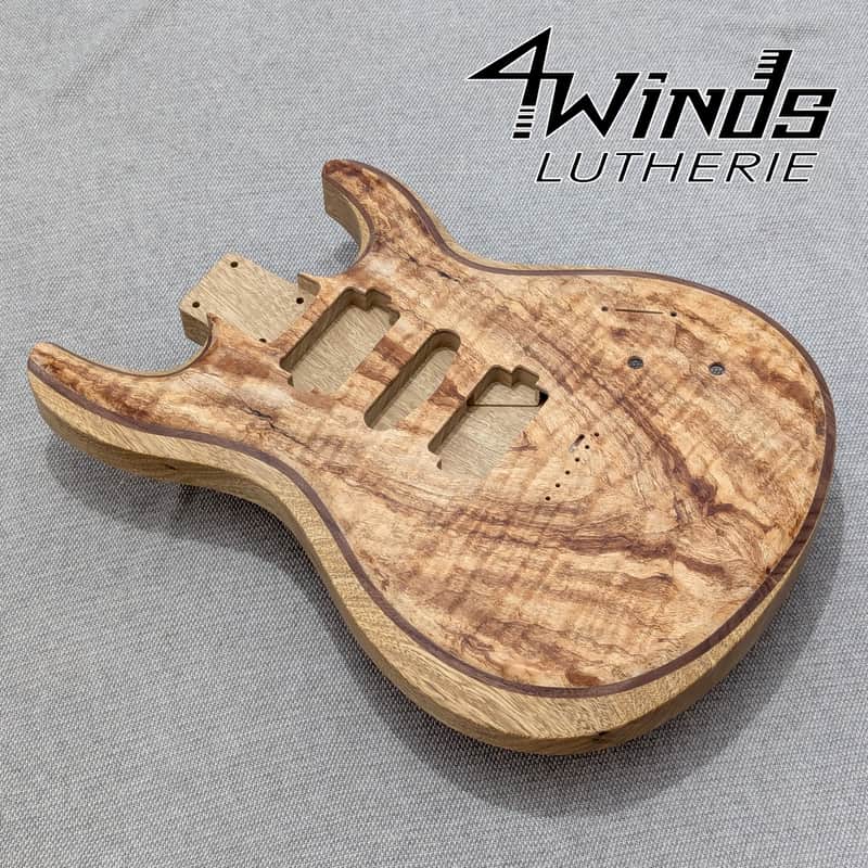 Four Winds N2 HSH SPALT FLAME MAPLE+WALNUT+WHITE LIMBA+CA Sealer Hardtail Guitar Body *USA Made* Fits Strat Neck image 1