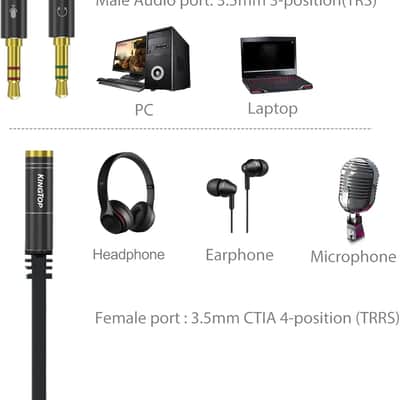 Headphone Splitter, 3.5mm Headset Splitter, Headphone Mic Splitter Cable for Headset to Older Laptops/PCs image 3