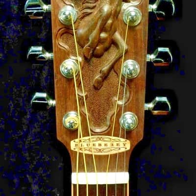 Acoustic Guitar Handmade by Blueberry, 6 String Wood Horse Motif Guitar,Custom Handcrafted Wooden Guitar, Dreadnought Guitar,Steel String image 9