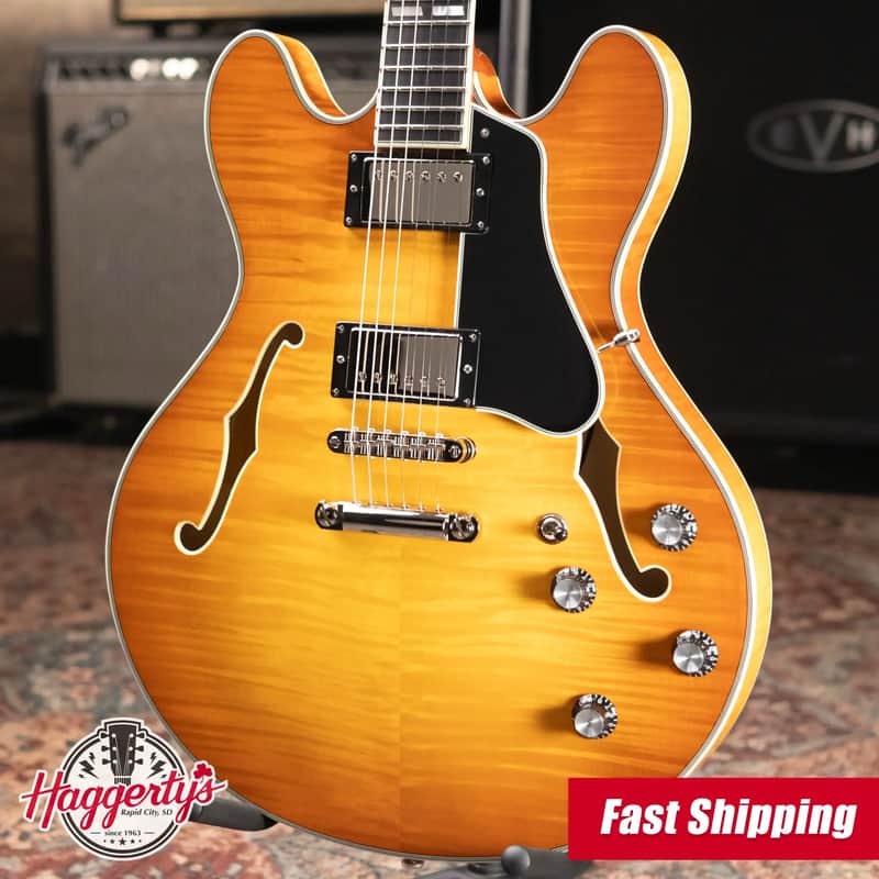 Eastman T486-GB Thinline Semi-hollowbody Electric Guitar - Goldburst with Hardshell Case image 1