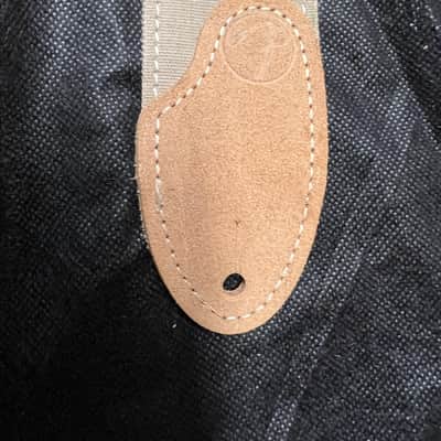 Fender Logoed 2” Canvas Guitar Strap with Sandwiched leather Tabs and Metal Buckle Tan/Beige image 2