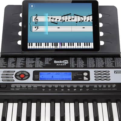 RockJam RJ654 54-Key Keyboard Piano, Black, with Power Supply, Sheet Music Stand, and Piano Note Stickers image 4