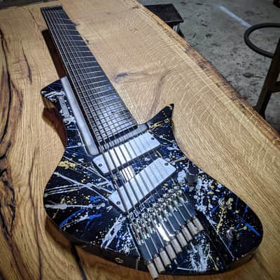 Claas Guitars 9-string headless guitar 2022 blue-silver-gold-splatter-high-gloss image 2