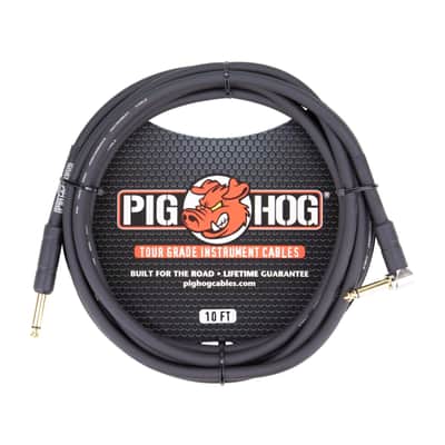 Pig Hog - PH10R - 1/4" - 1/4" Right Angle 8mm Instrument Cable -10 ft.- Black