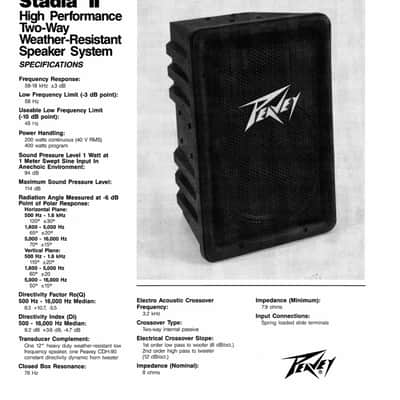 Peavey Stadia II B Molded Two-Way Indoor/Outdoor Loudspeaker Speaker - Black image 2
