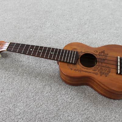 2001 G String Ukulele Co. Koa Soprano Ukulele Hawaiian Style Tattoo Laser Engraving image 2