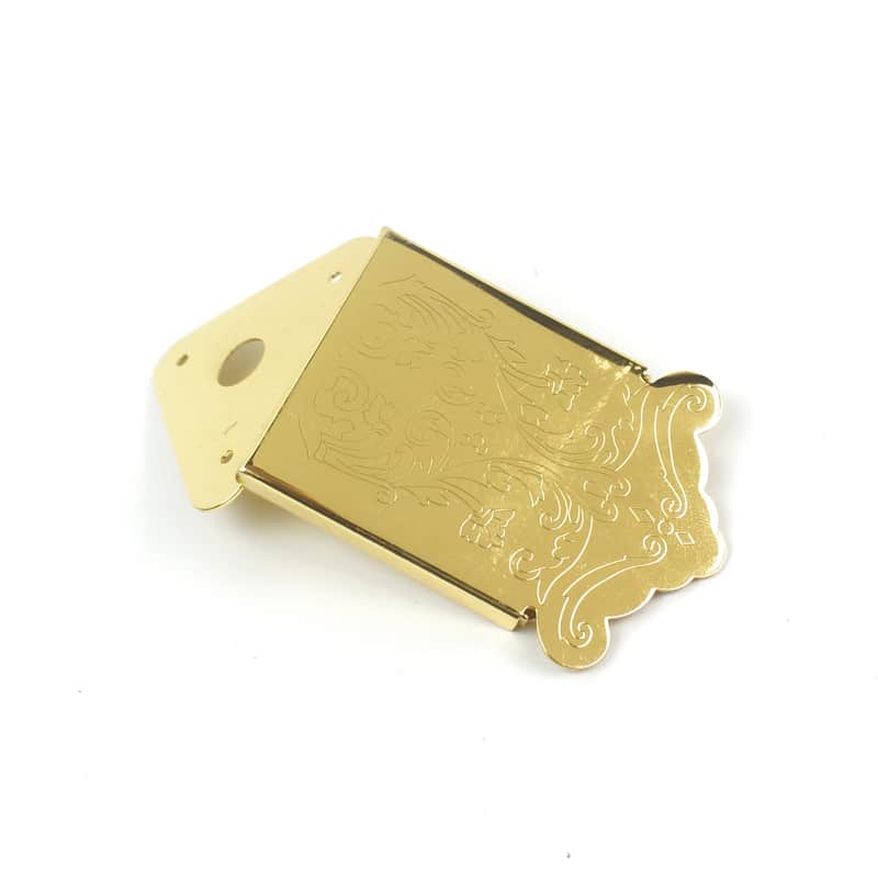 Mandolin or Cigar Box Guitar Tailpiece With Cover ,Ornate Pattern Gold Plated image 1