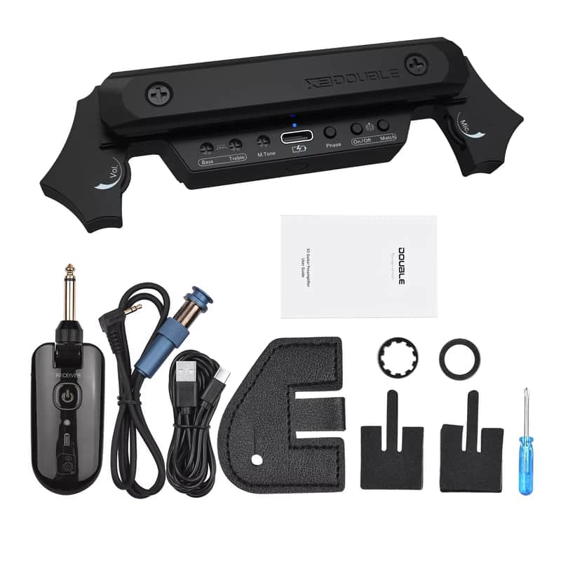 Double X2 Wireless & Wired Acoustic Guitar Pickup System – Soundhole Pickup with Dual Output, Adjustable Controls, Black image 1