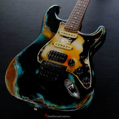 Fender Fender Stratocaster Floyd Rose HSS Black/Blue Inspired by Joe Strummer Aged Heavy Relic Black image 3