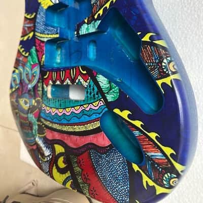 Custom Blue Grafitti Finish Guitar Stratocaster Strat Style Poplar Wood Body image 5
