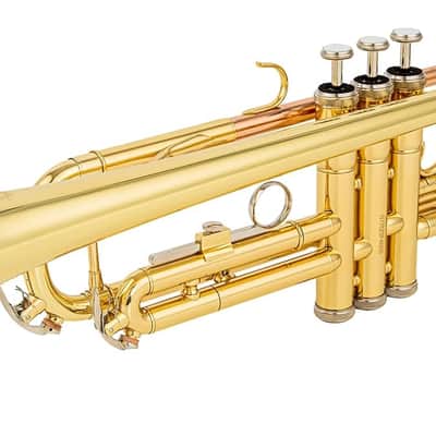 bb trumpet brass b flat trumpet for beginners and intermediate players copper leadpipe gold lacquer finish stainless steel valves phosphorus hard case and accessories included image 3
