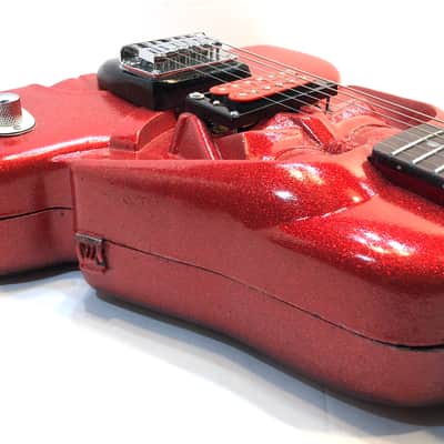 Electric guitar made out of a vintage star wars action figure case because who the hell knows why The Blinged Out Darth Vadercaster 2020 Hot Rod Red Sparkle image 7