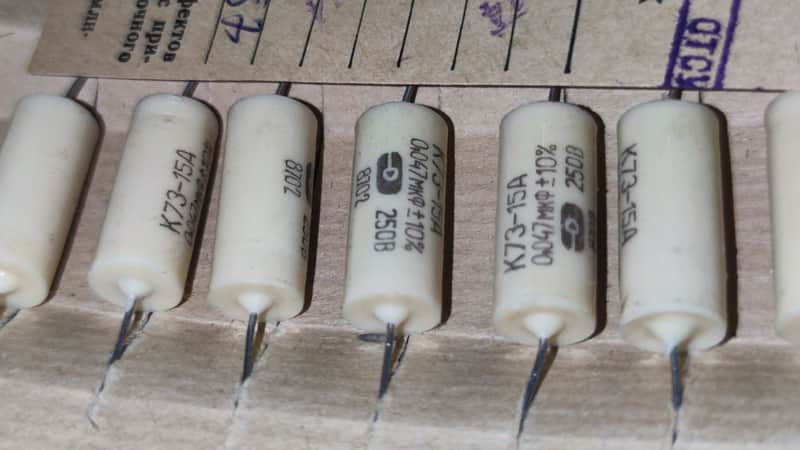 10x Soviet K73-15 A 0.047uF 250V Guitar Tone Capacitors - NOS 1987 - Mylar Film image 1