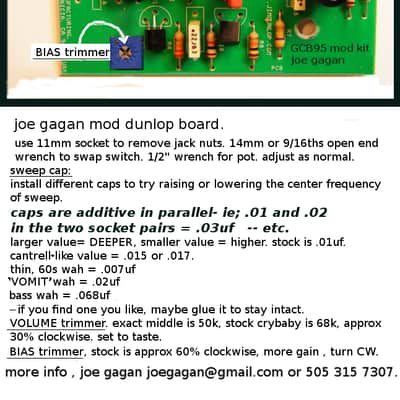 Joe Gagan WAH drop-in kit for dunlop, preMODDED/truebypass, LED version image 8