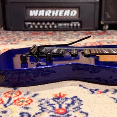 1999 Jackson Dinky HSS w/ Reverse Headstock + Shark Fins - Blue image 14