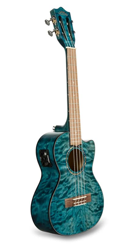 Lanikai QM-BLCET Tenor Electro-Cutaway Quilted Maple (Blue Stain) Ukulele with Styro Case image 1