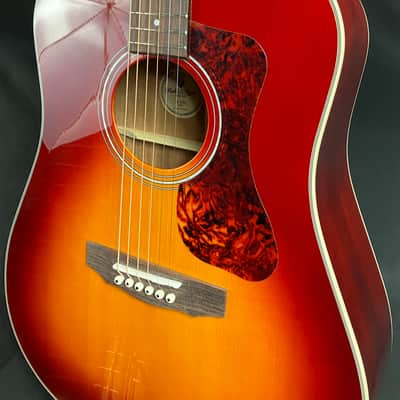 Guild D-140 Dreadnought Acoustic Guitar Cherry Sunburst Finish image 7