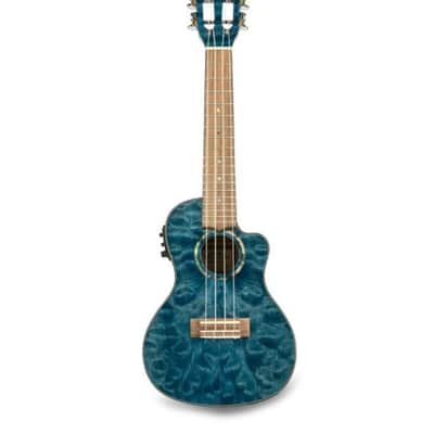 Lanikai Quilted Maple Blue Stain Concert Acoustic/Electric Concert Ukulele +Case | Authorized Dealer image 3