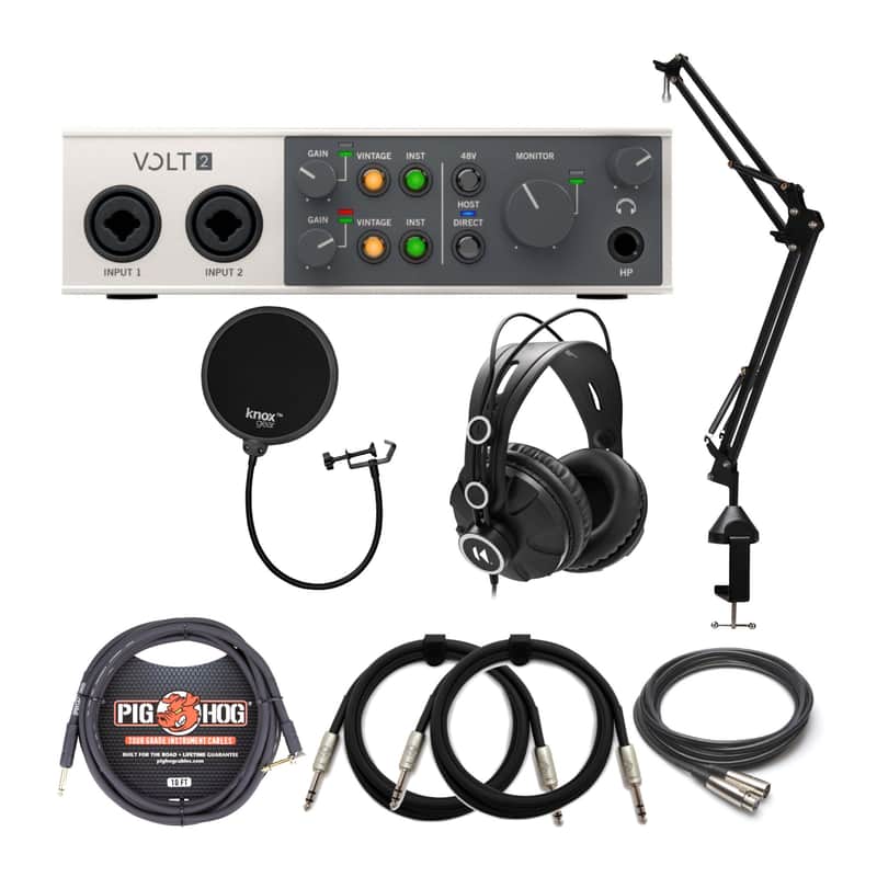 Universal Audio VOLT-2 USB Audio Interface with Headphones, Boom Arm, Pop Filter, and Cables image 1