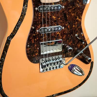 CUSTOM DESIGNED & CRAFTED - STRAT STYLE CORAL COLOR W/ INLAID STONES - RSG - SERIAL #067 - 2025 image 4