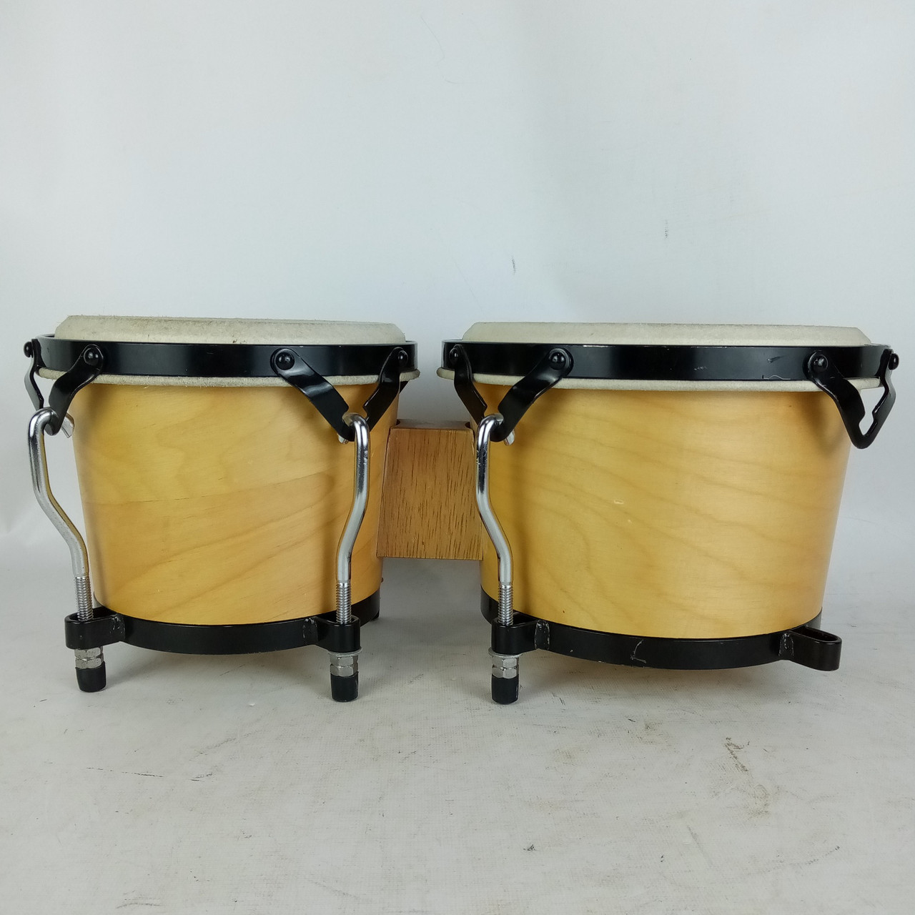 Vintage Bongo Drums 6"x7",8" Black Hardware Pig-Skin Heads Latin Percussion Set — main photograph