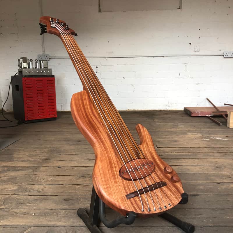 Short scale 6 string fretless bass guitar by JL 2023 - Sapele image 1