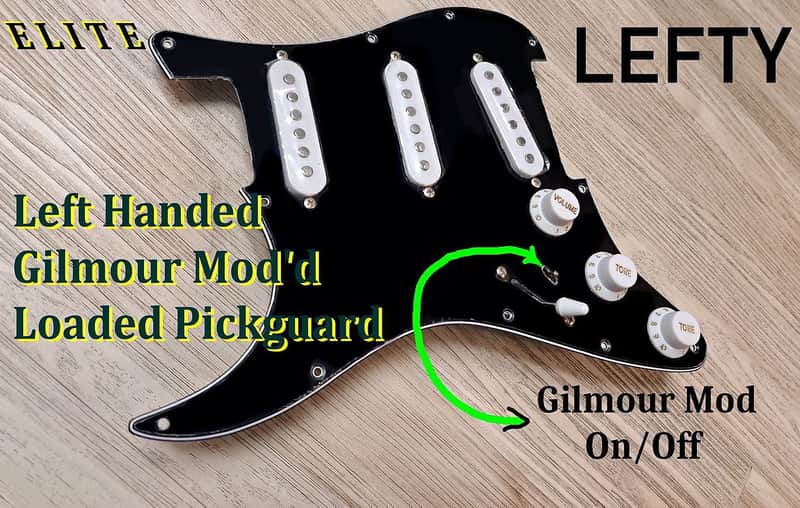 Elite Customs 2026 LEFTY Gilmour Mod SSS 11-HOLE LOADED PICKGUARD Stratocaster Left Handed Black 3 Ply with White image 1