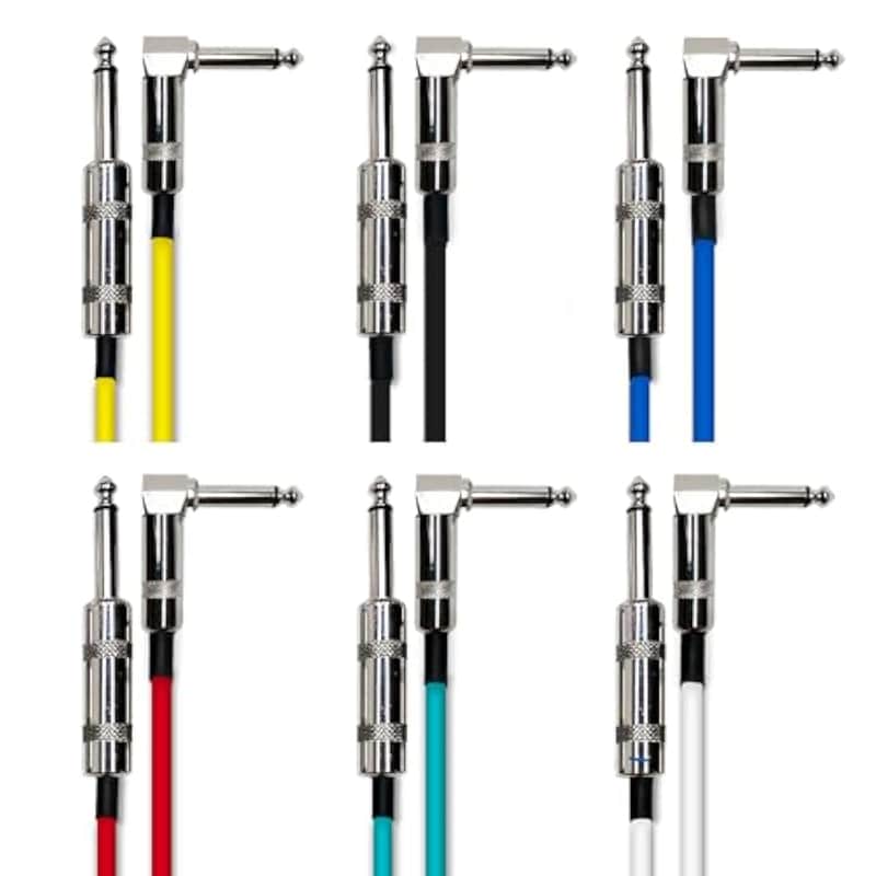 Axcessables 1/4" Right Angle Amp Cords For Bass & Electric Guitar - Metal Connectors, Ofc Copper Wire | 10Ft Right Angle To 1/4 Inch Ts Straight Instrument Cable Pack| Color Amp Cables (10Ft, 6 Pack) image 1