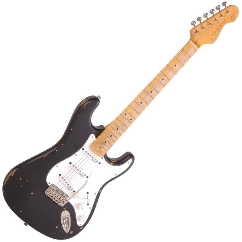 Vintage V6 ICON S-Style Electric Guitar - Distressed Boulevard Black (V6MRBK) image 1