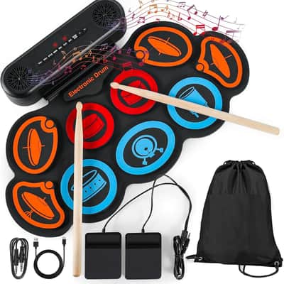 Electric Drum Set 9-Pad, Portable Roll-up Drum Pad USB MIDI, Built-in Speaker, Drum Sticks, Drum Set Foot Pedals Great Holiday Christmas Birthday Gift for Kids Adults image 1