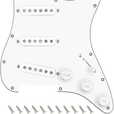 3Ply Loaded SSS Pickguard Vintage Hot F '50s Tones Prewired Strat Pickguard with Staggered Alnico 5 Fiber Bobbin SSS Single Coil Pickups for Fender Stratocaster ST Strat JT/HBZC-02 White image 1