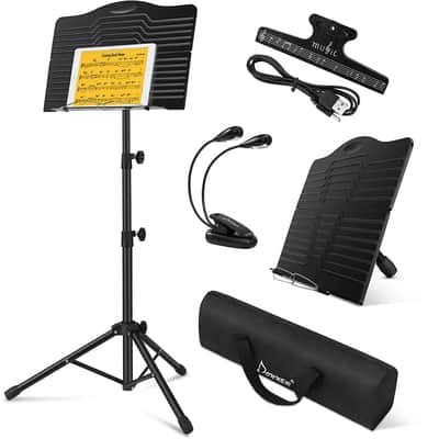 2 PACK -  NEW OEM Sheet Music Stand with Light, DMS-1 Portable Metal Ipad Music Stand, Tabletop Music Book Stand image 1