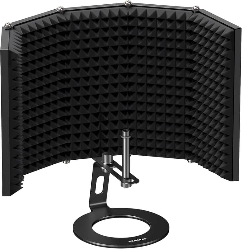 Microphone Isolation Shield, Foldable Mic Shield with Triple Sound Insulation, Reflection Filter with 3/8" and 5/8" Mic Threaded Mount for Recording Studio, Podcasts, Singing, and Broadcasting image 1