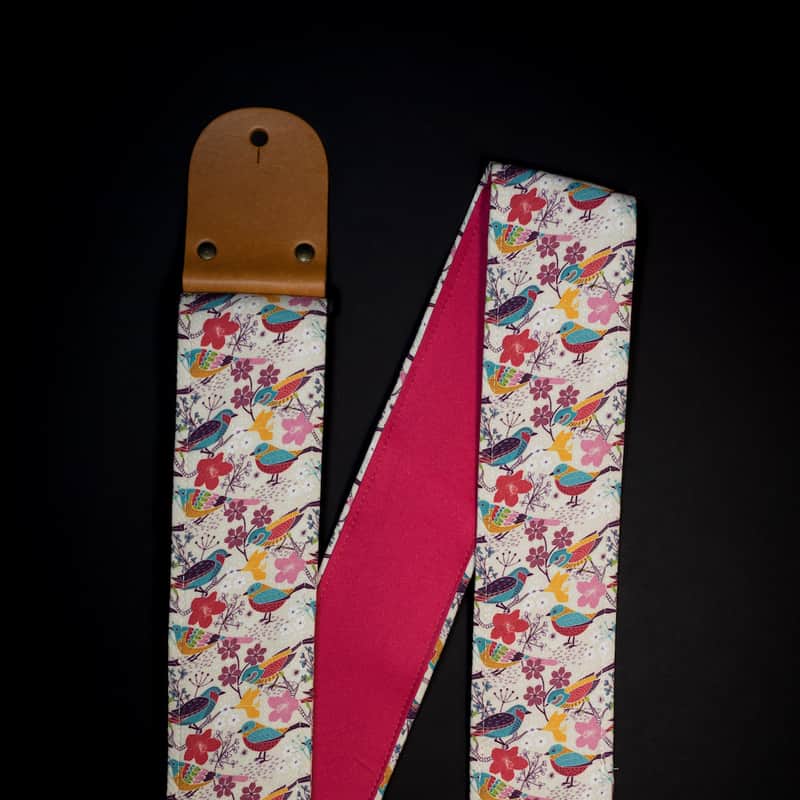 Mr.Strapsky Birds Guitar/Bass Strap (Light Claret), Leather Ends image 1