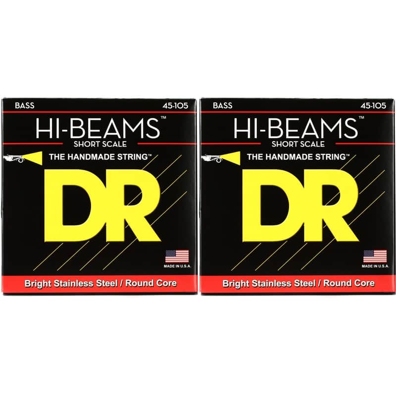 DR Strings SMR-45 Hi-Beam Stainless Steel Bass Guitar Strings - .045-.105 Medium Short Scale (2-Pack) image 1