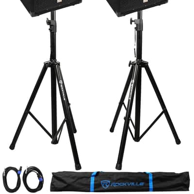 (2) Rockville RSG12 12” 3-Way 1000 Watt 8 Ohm Passive DJ PA Speaker +Stands +Cables image 1