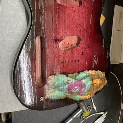 Custom Left handed swamp ash telecaster guitar body painted girl with tattoo Hendrix 2022 image 6