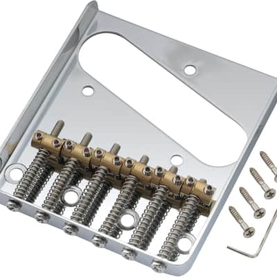 Musiclily Pro 54mm 6-Saddle Vintage Tele Bridge with Barrel Brass 6-Saddle for Squier and Import Tele Style Electric Guitar, Chrome image 1