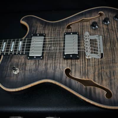 Knaggs Guitars Chena Hollowbody in Charcoal Burst w/ T1 Flame Maple Top image 5