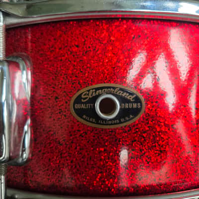 Slingerland 8 lug snare drum mahogany shell cob hoops Early 1960s - Red Sparkle image 2