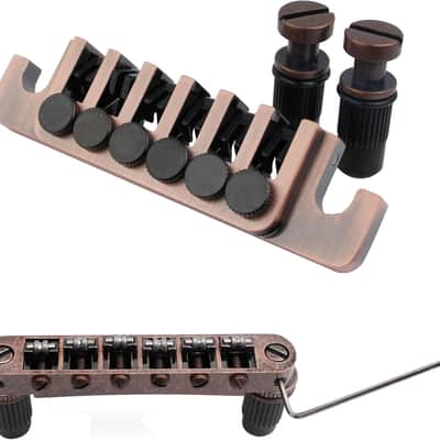 Guitar Tune-O-Matic Roller Saddle Bridge Tailpiece Stop Bar Lock Combo Replacement Compatible with 6 Strings Electric Guitar (Bronze) image 1