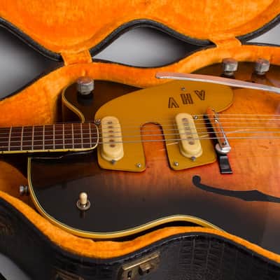 Mosrite  /Gretsch Country Gentleman Custom Thinline Hollow Body Electric Guitar,  c. 1959, period black hard shell case. image 13