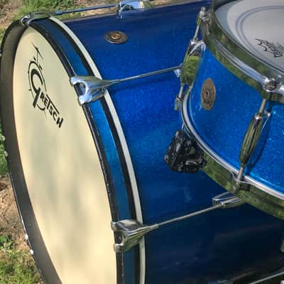 Vintage 1960s Gretsch Round Badge 2-Piece Blue Sparkle Glass Glitter Jazz Drums Virgin Bass Snare USA Jasper Shells 14/22 image 18