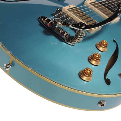 Eastman 2022 Romeo LA Semi-Hollow Electric Guitar with Case - Celestine Blue - Used image 9