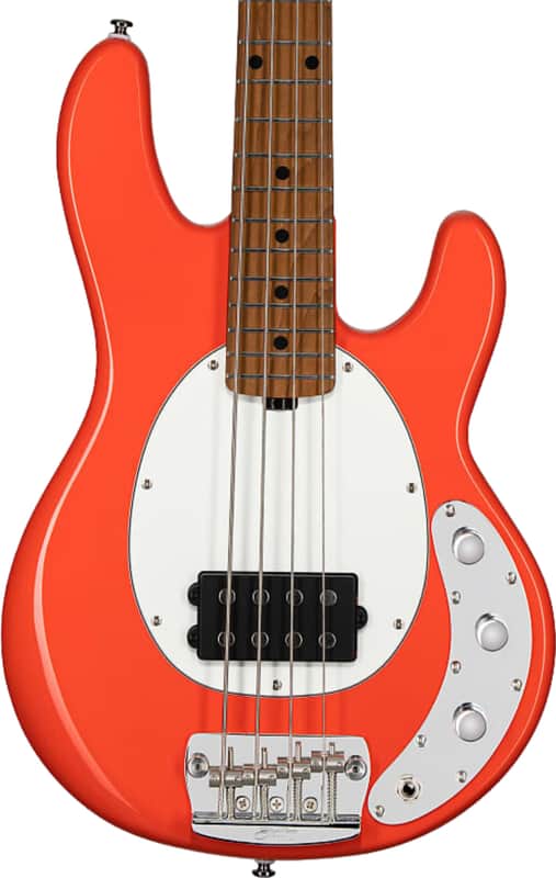 Sterling StingRay RAYSS4 Short Scale 4-String Bass Guitar, Roasted Maple Fingerboard, Fiesta Red image 1