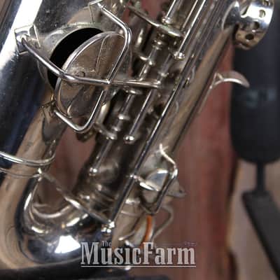 H N White King Vintage 1920s C Melody Saxophone Silver Made in the USA image 11