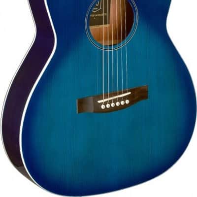 JN Guitars BES-A TBB Bessie Series Acoustic Auditorium, Solid Spruce Top, Trans Blue image 2