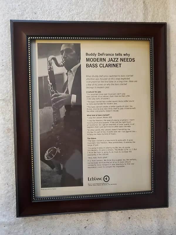 1965 Leblanc Horns Promotional Ad Framed Buddy DeFranco Bass Clarinet Original image 1