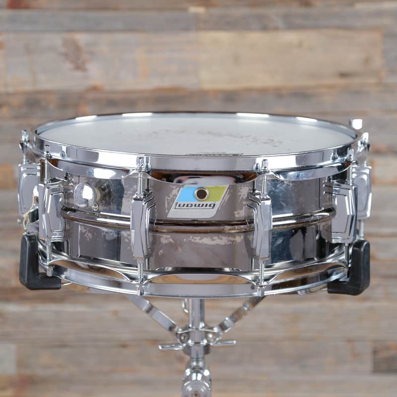 Ludwig No. 416 Black Beauty 5x14" Brass Snare Drum with Pointed Blue/Olive Badge 1977 - 1979 image 1