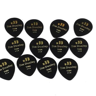 Dunlop Guitar Picks Teardrop Classic Celluloid Thin Black 12 Pack